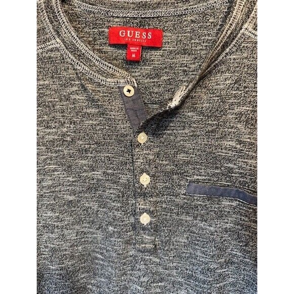 Guess Shirt Mens Medium Gray Long Sleeve Henley‎ Pullover Knit Lightweight - Picture 4 of 11